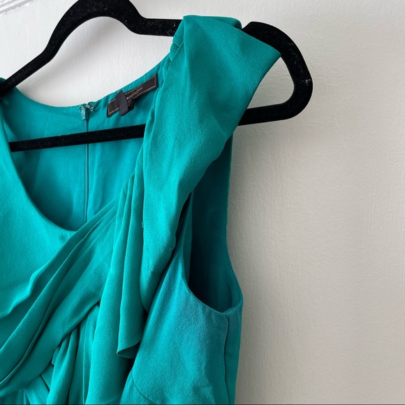 BCBG Max Azria Silk Teal Sleeveless Draped A-Line Mini Dress - Picture 8 of 9